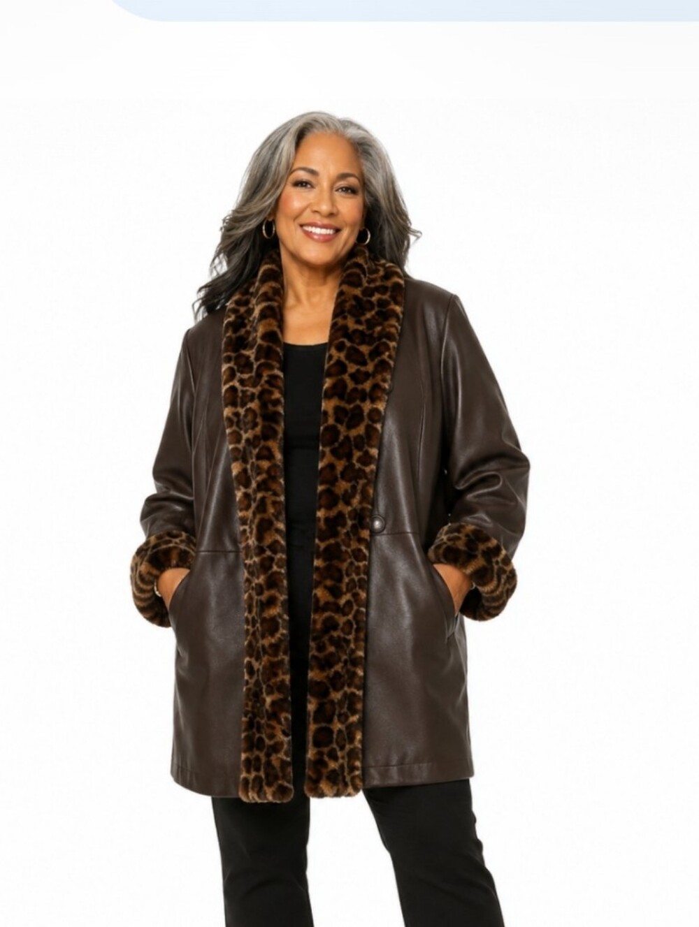 Leopard Trim Vegan Leather Quilted Lining Brown Animal Print Car Coat Sz…